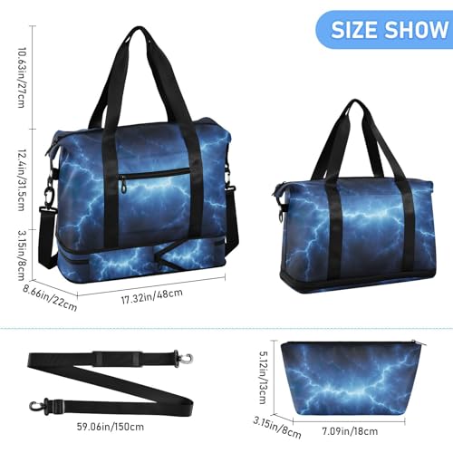 Blue Lightning Black Duffel Bag Lightweight Carry On Gym Bags for Travel and Weekends, Versatile Overnight Bag with Shoe Compartment3