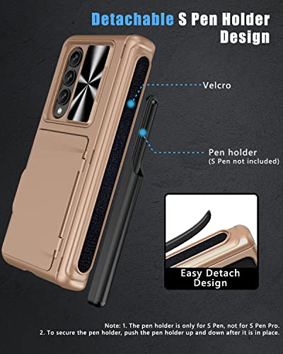 Vihibii For Samsung Galaxy Z Fold 3 Case With S Pen Holder & Hinge Protection, Credit Card Slot Kickstand Design, Slide Camera Cover & Screen Protector, Hard Pc Phone Case For Z Fold 3 5G (Rose Gold) #TOP7