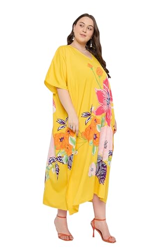 Image of Gypsie Blu Women Plus Size Kaftan Dress Beach Cover Up Maxi Dresses for Women, V-Neck Kimono Sleeve 1X-3X