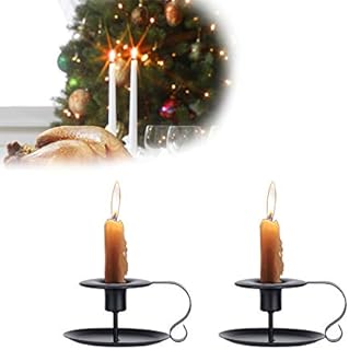HOTLIKE Candle Holder 2 Set, Retro Black Iron Candlestick Holders fit Different Size, Candles Stand Decoration, Vintage Candelabra Ideal for Halloween Valentine Christmas Wedding Party Dining (2 Pcs)