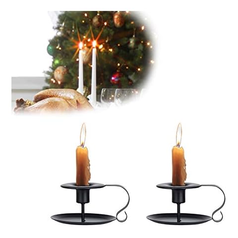 HOTLIKE Candle Holder 2 Set, Retro Black Iron Candlestick Holders fit Different Size, Candles Stand Decoration, Vintage Candelabra Ideal for Halloween Valentine Christmas Wedding Party Dining (2 Pcs) Cover
