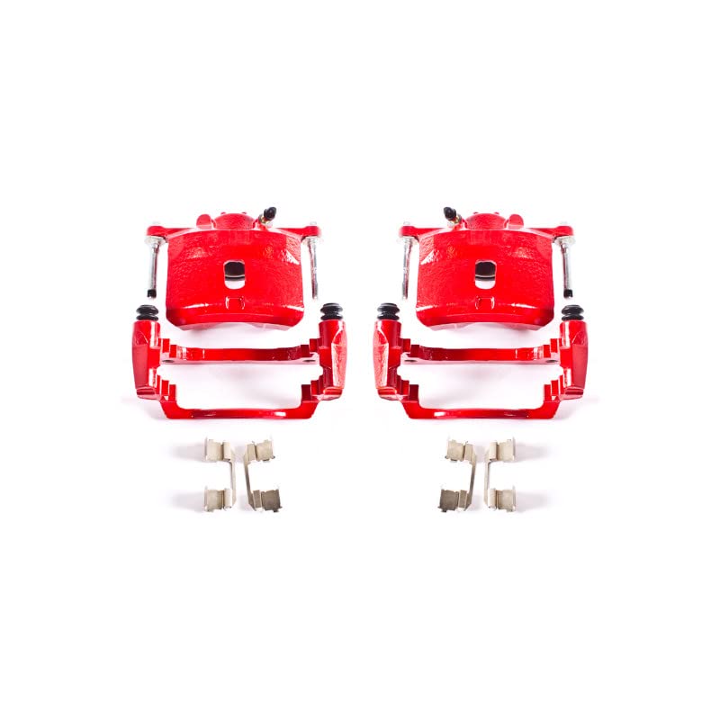 Image of PowerStop Front Red Powder Coated Brake Caliper Pair for Acura EL 2001-05 | Honda Civic 2001-05 - High-Temp Brake Caliper Upgrade, S2658