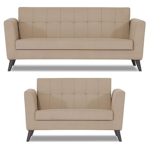 Image of Adorn India Dannis 3+2 5 Seater Sofa Set (Beige) (3 Year Warranty)