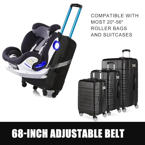 Car Seat Belt Strap to Suitcase, Car Seat Travel Strap with Heavy Duty Metal Buckle, Fixing Baby Car Seat to Luggage, Safe Travel Solution for Transport (Black) - Thumbnail 2