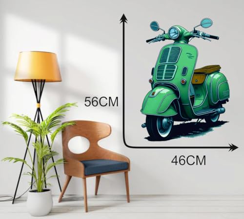 Image of Akki World Green Scooter Wall Sticker For Living Room, Pooja Room, Bedroom, Office (Size - 56 Cm X 46Cm)