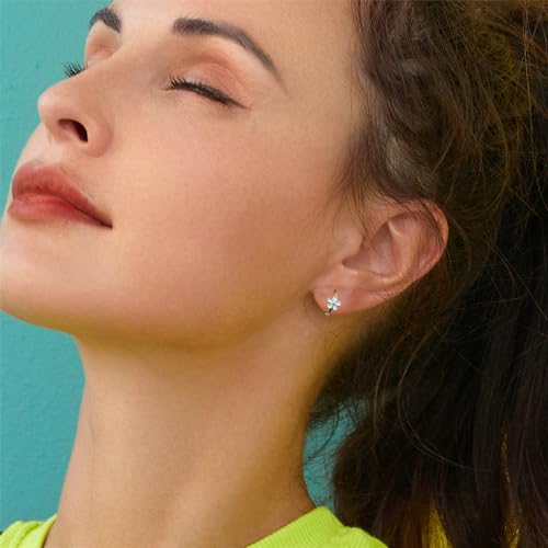 Dtja Dainty Daisy Flower Hoop Earrings Sterling Silver Tiny Small Cartilage Hoops For Women Girls 14K Gold Plated Hypoallergenic Cute White Cherry Blossom 18G Piercing Huggie Jewelry Gifts Inner 9.5Mm  thumb #2