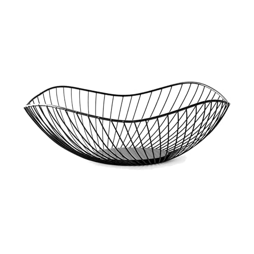 PTHDEW Obstschale, Metall Obstschale, 1 Obstkorb, Früchtekorb, Draht Obstkorb, Obstschalen, Handgeschweißt, Rutschfest, Starke Tragfähigkeit, für Obst, Gemüse, Kleinigkeiten, Dekoration (Schwarz)