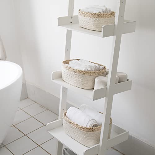 La Jolie Muse Rope Woven Storage Baskets Set Of 3 - Small Rope Baskets For Shelves Bathroom, Durable Nursery Baskets Organizer Bins For Baby Toys, Cotton With Corn Skin Design #TOP2