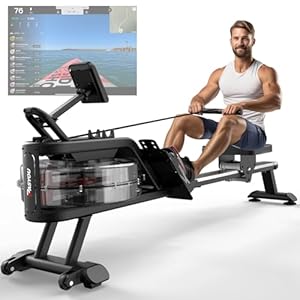 PASYOU Waterroeimachine, opvouwbare roeitrainer voor thuisgym, 350 lbs gewichtscapaciteit roeimachine met Bluetooth-app, LCD-scherm, tabletstandaard voor cardiotraining