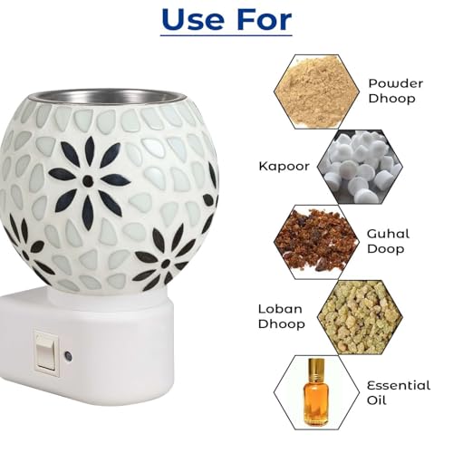 Image of Kapur Dani Camphor Electric Diffuser for Home Fragrance /Office /Kapoor Dani with Night Lamp Multi Functional Essential Oil Camphor /Camphor Burner Diffuser Electrical with On /Off Switch