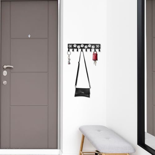 Key Holder Wall Mount & Dog Leash Holder for Wall, Metal Key Rack with 8 Hooks for Entryway/Hallway/Kitchen Decor, Dog Paws Design Wall Organizer 11.8×2.6 Inch with Screw Anchors (Black-Paws) - Image 3