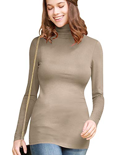 Image of Lock and Love Women's Turtleneck Top Lightweight Long Sleeve Slim Fit Pullover, Soft Rayon Stretch Layering Basic, S-3XL