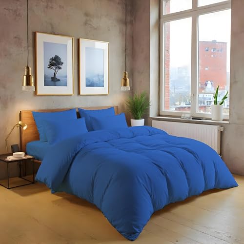 MistyMorning Plain Duvet Cover sets, Soft & Premium quality Bedding & Linen, Egyptian Cotton with 200 Thread Count. (Blue, Single)