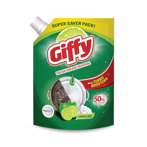 Giffy Concentrated Liquid Dishwash with Green Lime & Active Salt 2L | 50% More Effective|Power of Turbo Boosters