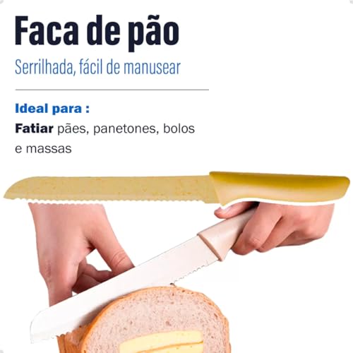 Conjunto Jogo Faca Colorida 6 Peças Inox Kit Culinário Faqueiro Cozinha Carne Legume Churrasco Fruta