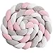 Bettschlange Geflochten Baby Kinder 2m 3m Seitenschläferkissen Bettumrandung Weich Bequem Sofakissen Zierkissen Bettkissen für Home (2 m, Rosa/Grau/Weiß)