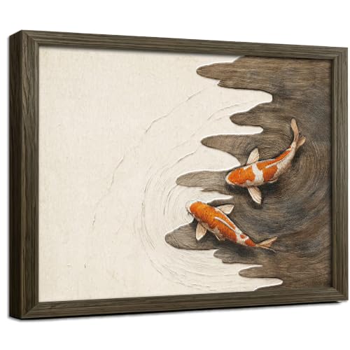 ZHJIOFXG Japandi Koi Fish Framed Wall Art Japanese Zen Canvas Painting