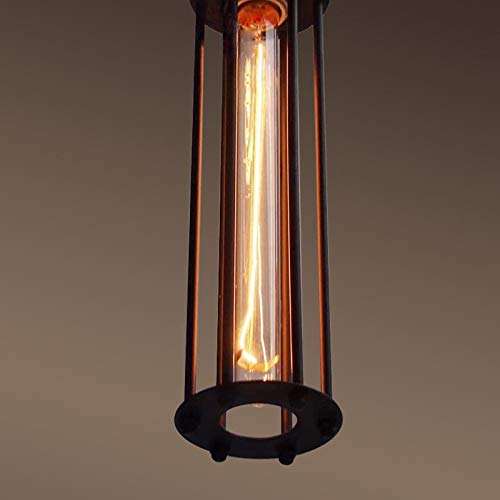 LITFAD Industrial Tube Wire Cage Single Pendant Light Black