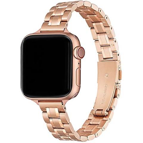 STIROLL Thin Replacement Band Compatible for Apple Watch 38mm 40mm 42mm 44mm, Stainless Steel Metal Wristband Women Men for iWatch SE Series 6/5/4/3/2/1 (Rose, 38mm/40mm) Cover