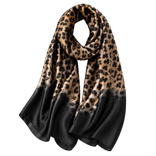 Image of MAIRY Leopard Print Scarf Satin Neckerchief Fashionable Elegant Large Sunscreen Shawls Wraps Lightweight Long Ladies Scarfs S109