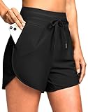 G Gradual Women's 4'' High Waisted Swim Board Shorts Quick Dry Swimming Bathing Suit Bottoms for Women with Pockets Liner (Black,M)