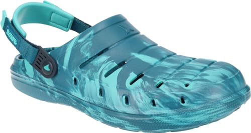 RUGGED SHARK Molded Clog for Adults, Cove CLG with Adjustable Achilles Strap, Men's 9/Women's 11, Teal Swirl