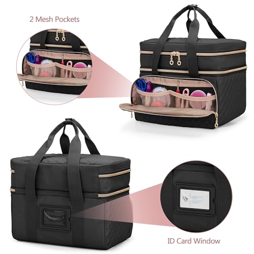 Image of YARWO Double-Layer Sewing Supplies Organizer Bag with 5 Detachable Dividers | Portable Sewing Accessories Storage Case, Multi Pockets for Sewing Kits & Tools, Top Handle, Gifts for Sewing Beginner, Black