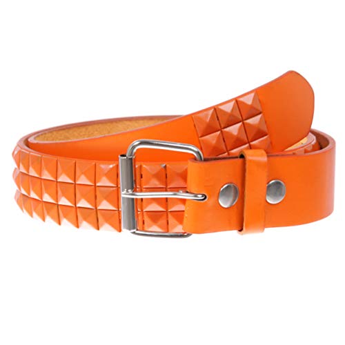 Snap On Punk Rock Star Pyramid Studded Checker Board Leather Belt, Orange | m 34