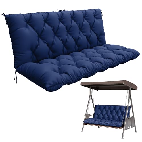 Porch Swing Cushion with Backrest,Waterproof Bench Cushion for Outdoor Furniture,2-3 Seater Replacement Thickened 5 in swing cushion,with Ties,Patio,Outdoor,Backyard and Garden (Blue,60x40 in)