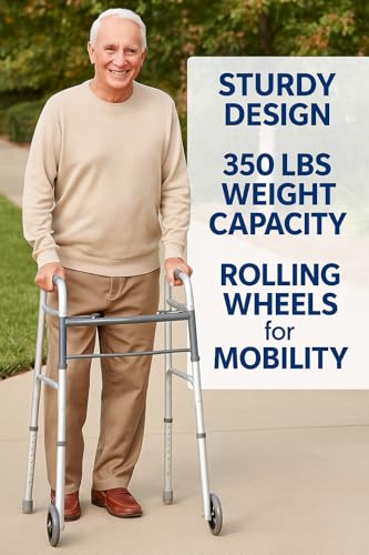 Dr. Dunley Lightweight Aluminum Walker with 5" Wheels, FSA/HSA Eligible, Easy Push-Button Mechanism - Thumbnail 3