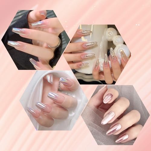 image for Artdone Chrome Nail Powder Magic White Pearl Kit Mirror Effect Silver 