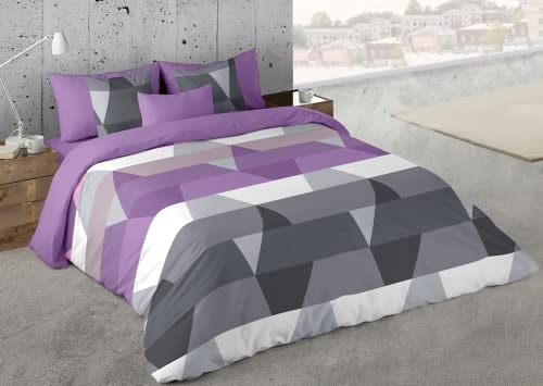 ForenTex- Juego de Funda Nórdica Estampada, Set Completo 3 Piezas: Funda, Bajera Ajustable y Funda de Almohada. (ARRAYÁN Lila, Cama 90 cm)