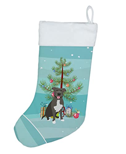 Caroline's Treasures WDK3103CS Pit Bull Blue #3 Christmas Christmas Stocking Fireplace Hanging Stockings Christmas Season Party Decor Family Holiday Decorations