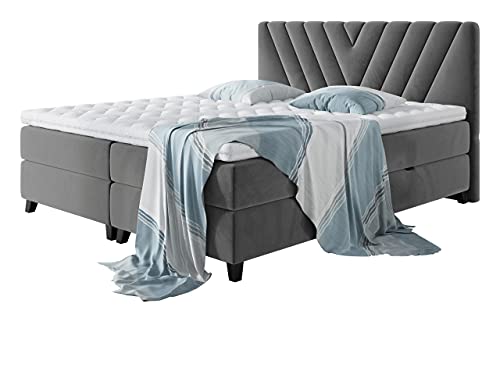 Mirjan24 Boxspringbett Tigline, Polsterbett mit 2 Bettkästen + Gasdruckfedern, Doppelbett mit Topper und Matratze, Bett mit Kopfteil, Bettgestell für Schlafzimmer (Fresh 32, 180 x 200 cm)