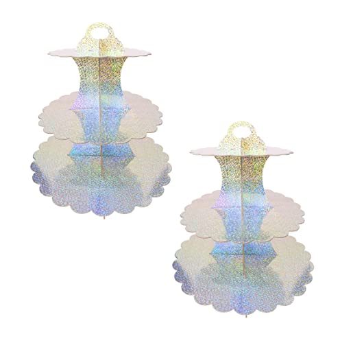 2 pcs Alzata Torta，3 Livelli Alzata Cupcake in Cartone，Adatto per La Festa di Matrimonio, Compleanno, Baby Shower, Torta, Torta da Dessert（argento）.
