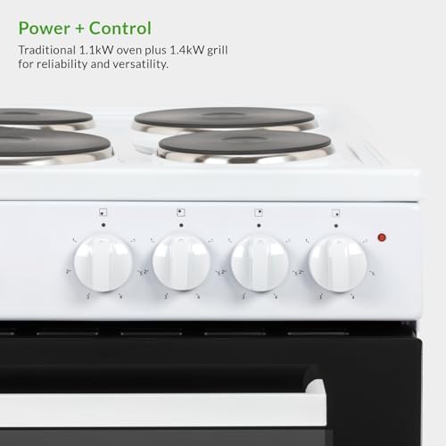 62L Freestanding Electric Cooker, 50cm Wide Single Cavity Cooker with Solid 4 Zone Plate Hob - White - Image 7