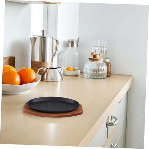 GOOHOCHY Cast Iron Fajita Sizzling Pan Non Stick BBQ Steak Plate for Indoor Grill with Even Heat Distribution Versatile Cooking for Meat Vegetables Seafood Family Serving Board - Image 7