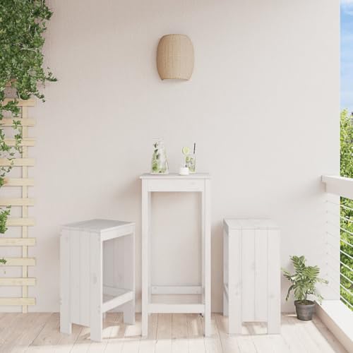 SooIarix Juego de 2 taburetes de bar, color blanco, 40 x 36 x 75 cm, madera maciza de pino, diseño rústico, robusto, ideal para jardín, balcón, terraza, capacidad de carga de 110 kg