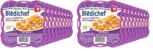 Blédina Blédichef Repas Bébé 9 Plats Carottes Pâtes Coquilles Petits Morceaux Faible Teneur en Sel Dès 9 Assiettes - vue 7