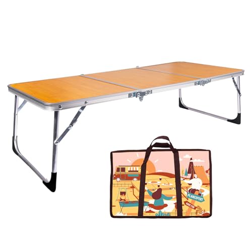 Folding Camping Table,3 Feet Portable Outdoor Table with Aluminum Legs,3 Fold Lightweight Beach Table with Handle,Camping Accessories for Home Picnic BBQ Garden Cooking
