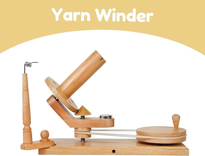 Großer Garnwickler und Swift aus Holz zum Stricken und Häkeln | Handbetriebener, robuster natürlicher Ballwickler | Strickzubehör-Kombination. (Off White), YW-023