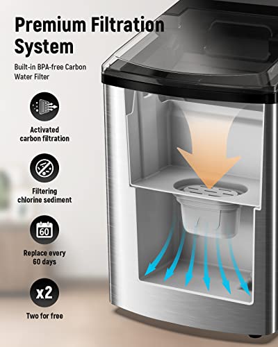 Freezimer Nugget Ice Maker Countertop Wifi Integrated | Portable Sonic Ice Machine For Home | Soft Pebble Ice Makers Self Cleaning | Chewable Pellet Ice Cube Maker | 40Lbs/24H Platinum Silver #TOP6