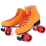 NVGSHO Adult Roller Skates, Pu Leather High Top Double-Row Roller Skates, Aluminum Alloy Base Frame, Perfect for Outdoor Sports and Automatic Walking, with Bags,Yellow,Men's US13