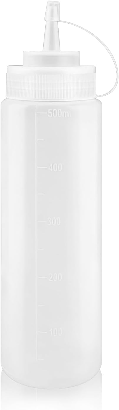 Semi-Transparent 16.9oz Plastic Squeeze Bottles with Nozzle Caps, Refillable Soft Squeeze Condiment Bottles for Ketchup, Sauces and Oil