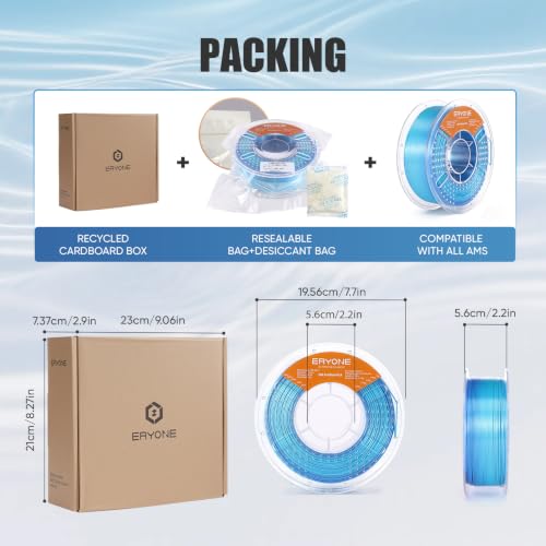 Image of ERYONE Silk Gradient 3D Printer PLA Filament 1.75 + /- 0.03mm, Shiny Multicolor Filament PLA Fast Color Change 1KG(2.2LBS), Ocean