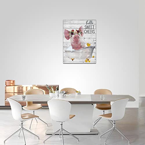 Sweetfox Farmhouse Pig Bathroom Wall Art Funny Pictures Decor Rustic Canvas Painting Print Artwork For Country Animal Pink In Bathtub Hello Beautiful Framed Art12''X16'' #TOP5