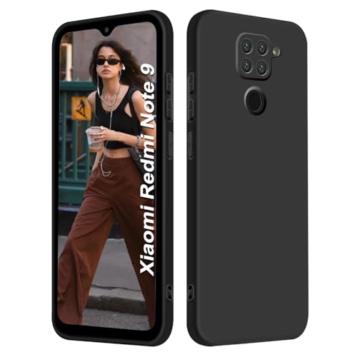 ISOI - Funda para Xiaomi Redmi Note 9, Carcasa Silicona líquida Suave, Protección de Cuerpo Completo Ultra Delgada a Prueba de Golpes - Negro