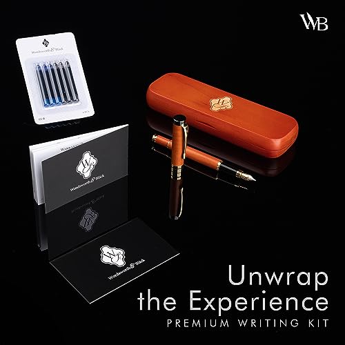 Image of Wordsworth & Black Fountain Pen Set, Luxury Bamboo Wood - Medium Nib, Gift Case; Includes 6 Ink Cartridges, Ink Refill Converter -Journaling, Calligraphy; Drawing, Smooth Writing [Cherry Wood]