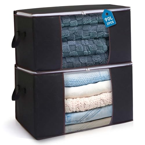 Boic 2 Pieces 90L Folding Clothes Storage Boxes, Non-Woven Fabric...
