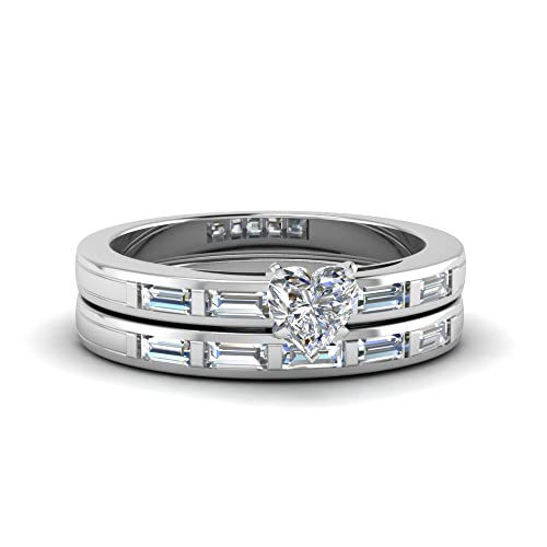 Baguette ensemble de mariage en argent 925 et pierre de naissance taille cœur